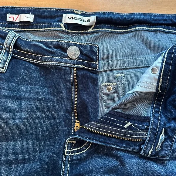 Vigoss Dark Blue Flare Jeans size 18 embellished pockets like new bootcut faded - Picture 8 of 14